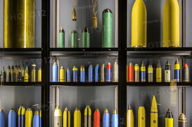 First World War One artillery ammunition in the Memorial Museum Passchendaele 1917 at Zonnebeke