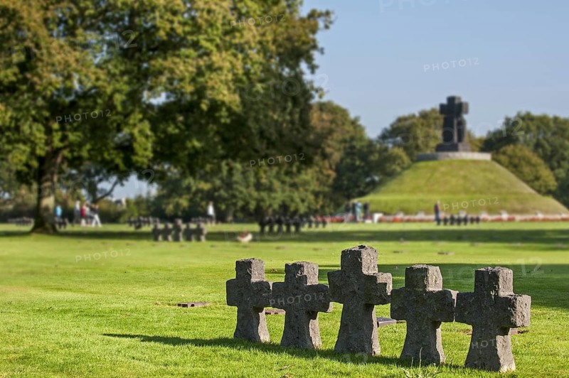 Tombstones and stone crosses at La Cambe German Second World War military cemetery