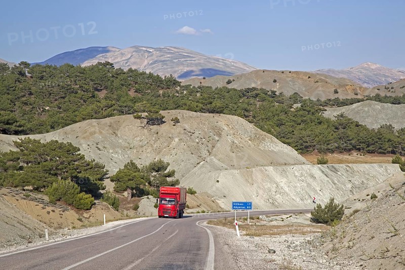 Red truck on motorway in Central Anatolia