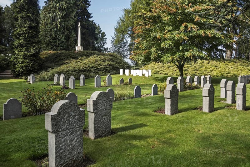 WWI British and German graves at the St Symphorien Commonwealth War Graves Commission cemetery at Saint-Symphorien near Mons