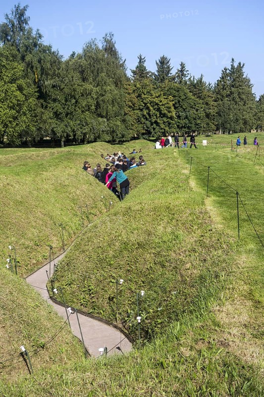 English school children visiting First World War One trenches of the Battle of the Somme at the Canadian Beaumont-Hamel Newfoundland Memorial
