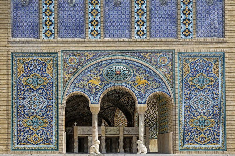 Beautiful mosaics on exterior facade of the Golestan Palace