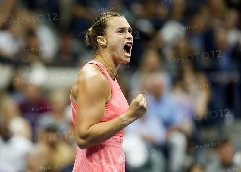 Tennisspielerin Aryna Sabalenka aus Weissrussland jubelt bei den US Open 2023