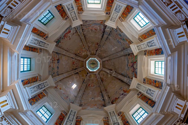 Inside of Temple of the Holy Cross with Sunlight in Riva San Vitale