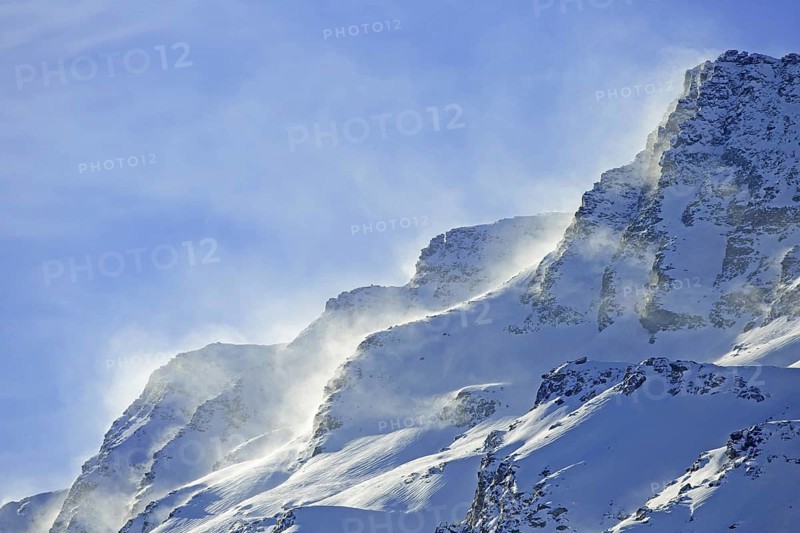 Snowstorm in the mountains in winter in the Gran Paradiso National Park