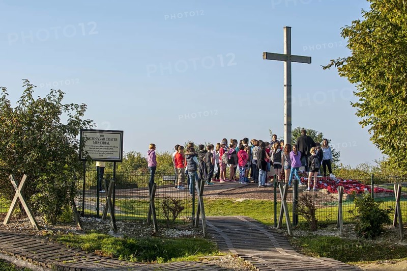 English school children visiting WWI Lochnagar mine crater