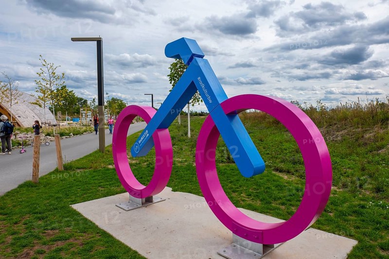 Colourful bicycle sculpture on the cycle path RS 15 Mannheim