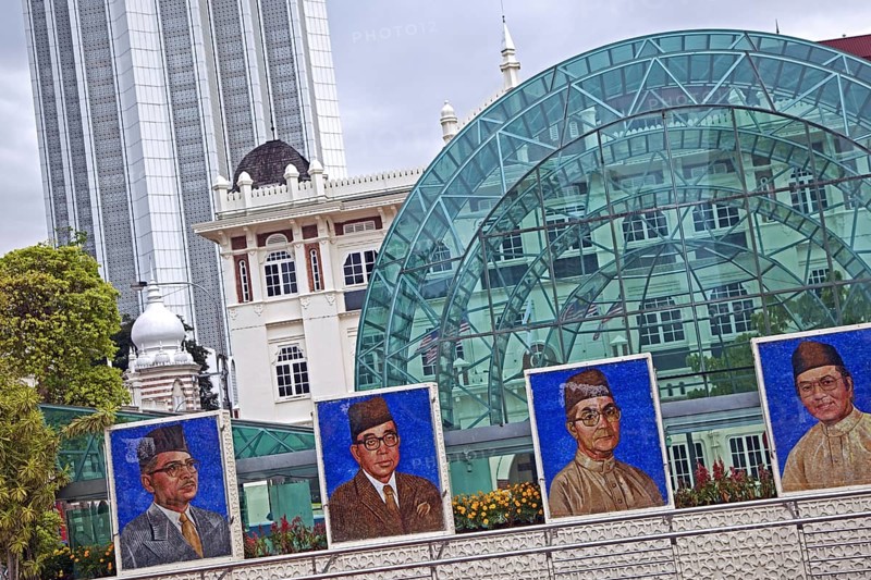 Mosaics show the portraits of past and present Malaysian prime ministers at Merdeka Square in the city Kuala Lumpur