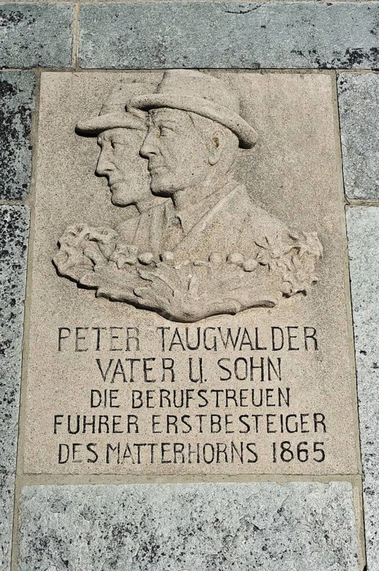 Tombstone at the Zermatt graveyard of father and son Taugwalder