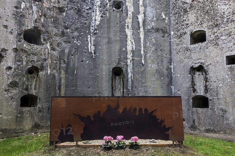 Bullet-scarred wall in the Fort de Loncin
