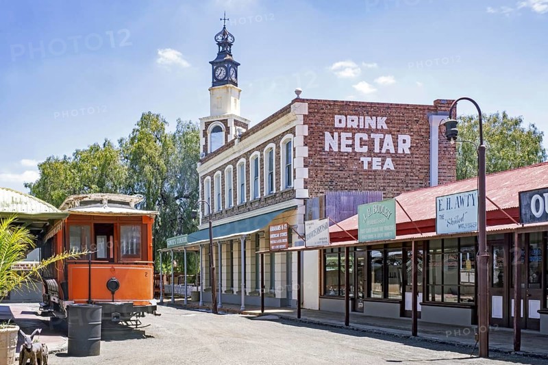 Old tram and Victorian buildings