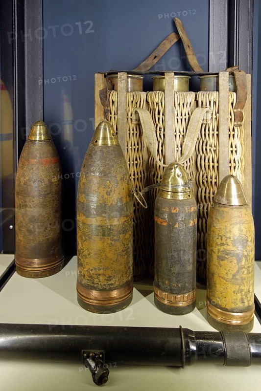 First World War One artillery ammunition in the Memorial Museum Passchendaele 1917 at Zonnebeke