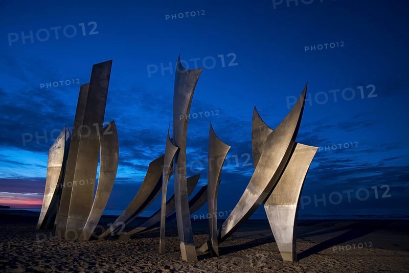 Second World War Two Omaha Beach monument Les Braves at Saint-Laurent-sur-Mer at night