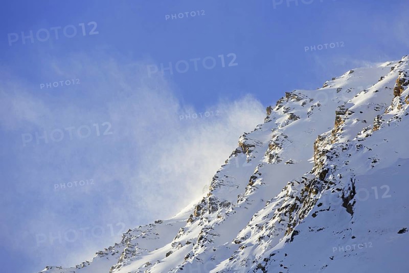Snowstorm in the mountains in winter in the Gran Paradiso National Park