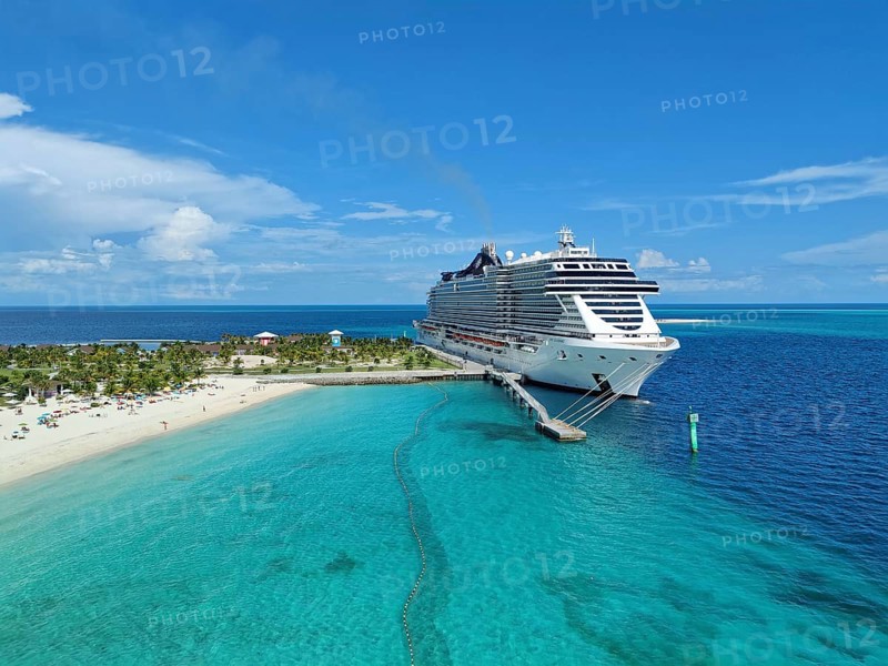Lighthouse Bay and MSC Seashore on the private island of the cruise line MSC Cruises