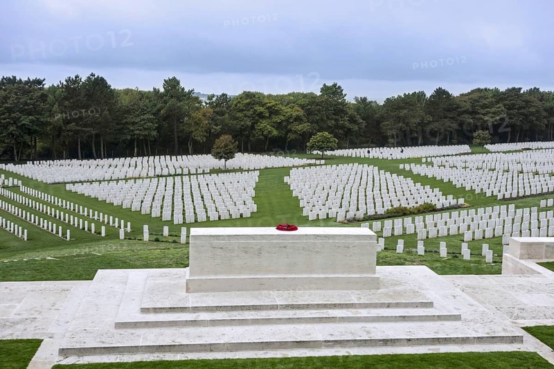 First World War One Stone of Remembrance and graves at the Etaples Military Cemetery
