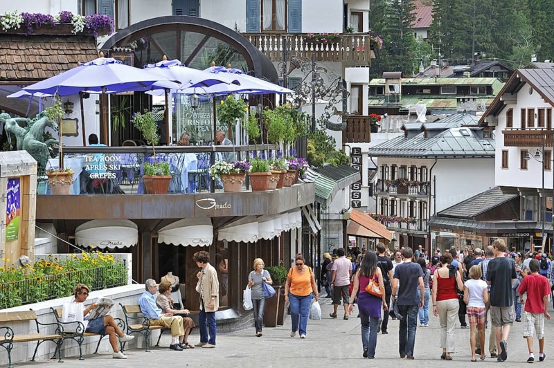 Tourists in shopping street at Cortina d'Ampezzo