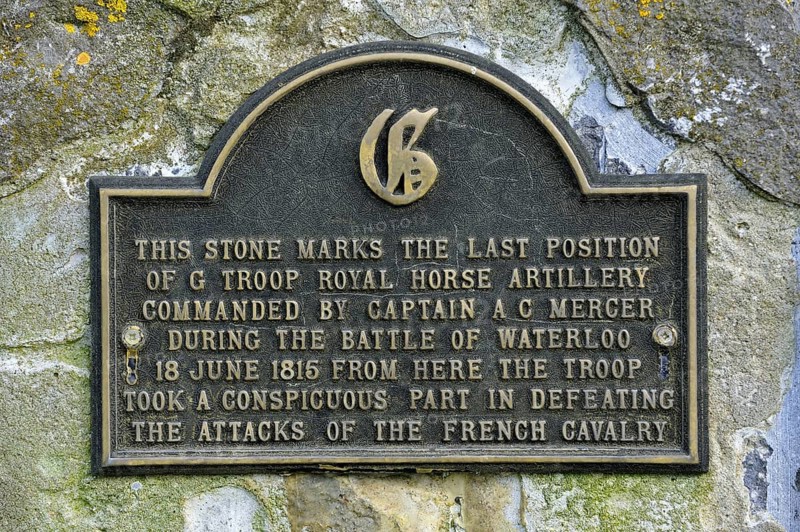 Commemoration stone near the Lion's Mound memorial monument of the 1815 Battle of Waterloo
