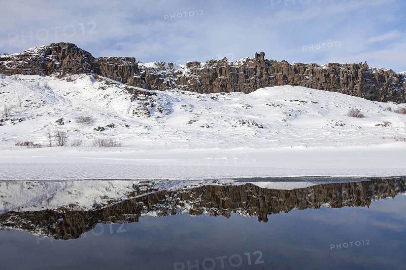 Almannagja gorge in the snow in winter