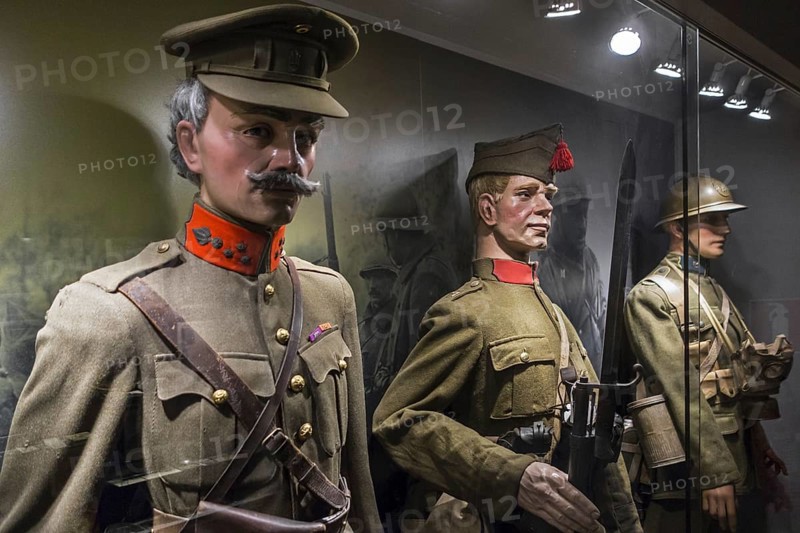 Belgian uniforms of First World War One officer captain and soldiers in the Memorial Museum Passchendaele 1917 at Zonnebeke