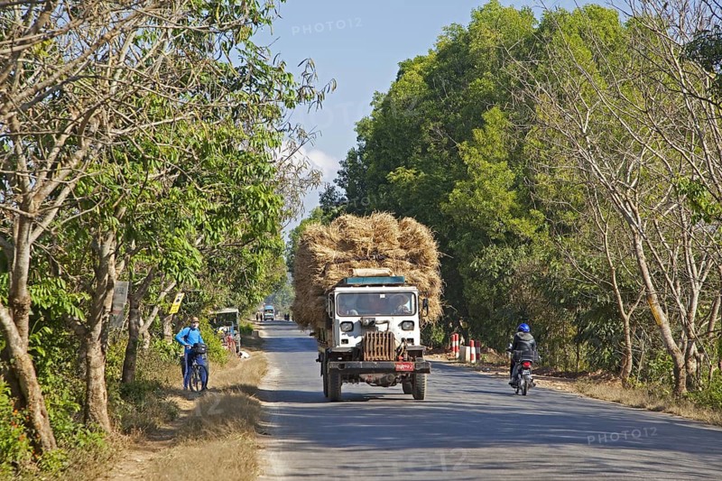 Heavily loaded truck transporting hay