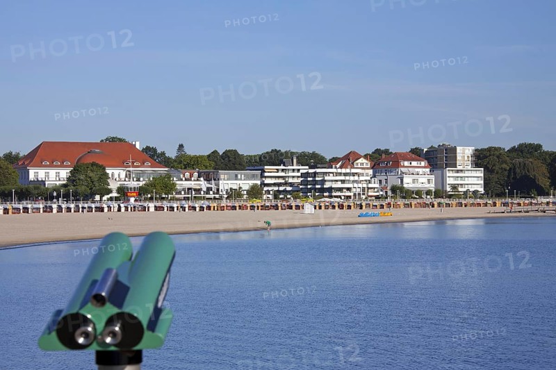 View over the beach and boardwalk of Travemuende