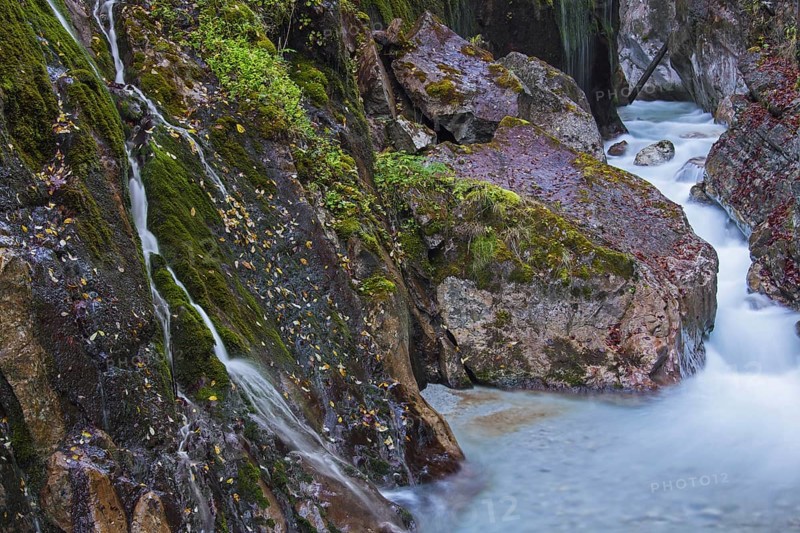 Stream flowing through in the gorge Wimbachklamm in Ramsau bei Berchtesgaden