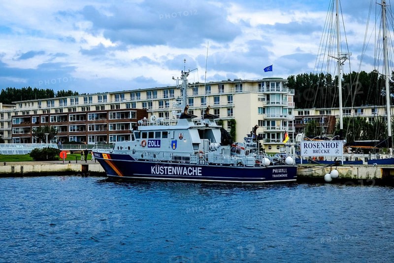 Coastguard boat in the harbour of the Priewall peninsula