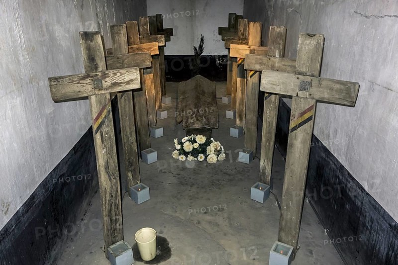 Wooden crosses of killed soldiers in crypt of the Fort de Loncin