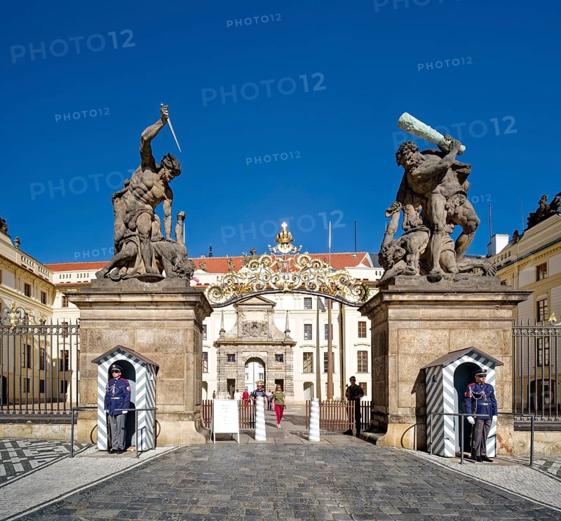 Entrance portal of Prague Castle with statues of the Fighting Titans