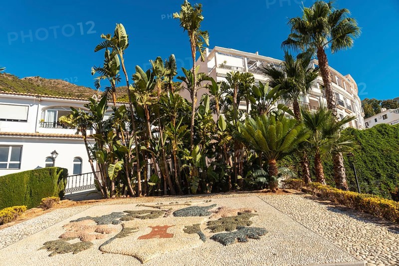 White houses and palm trees in the municipality of Mijas in Malaga. Andalusia