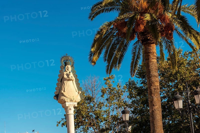 Detail of the sculpture of the Virgen del Rocio near the sanctuary of El Rocio. Huelva