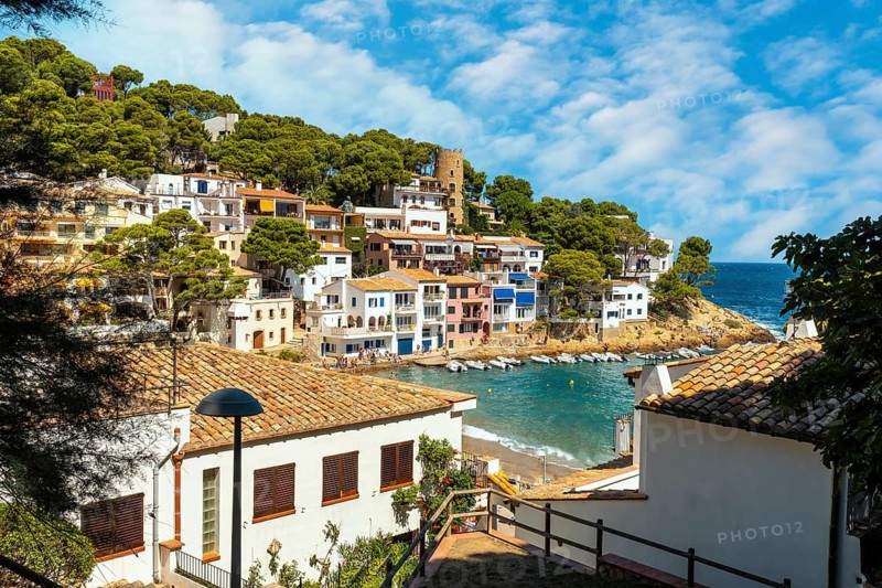 Aerial view of Sa Tuna beach on the coast of Begur in summer