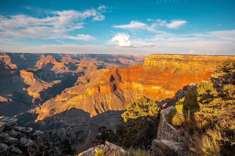 Panoramic at Sunset at the Pima Point of Grand Canyon and Rio Colorado in the background. Arizona