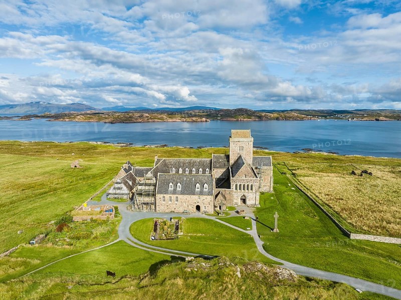 Aerial view of the Christian Iona Abbey