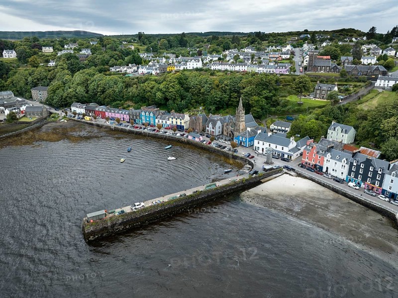 Aerial view of the harbour town of Tobermory on the Isle of Mull