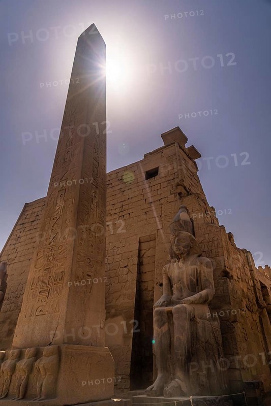 Beautiful facade of one of the most beautiful temples in Egypt. Luxor Temple with its sculptures of pharaohs and the obelisk