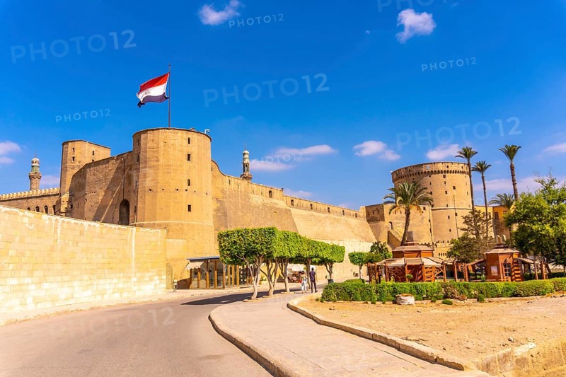 Exteriors of the Alabaster Mosque and wall in the city of Cairo
