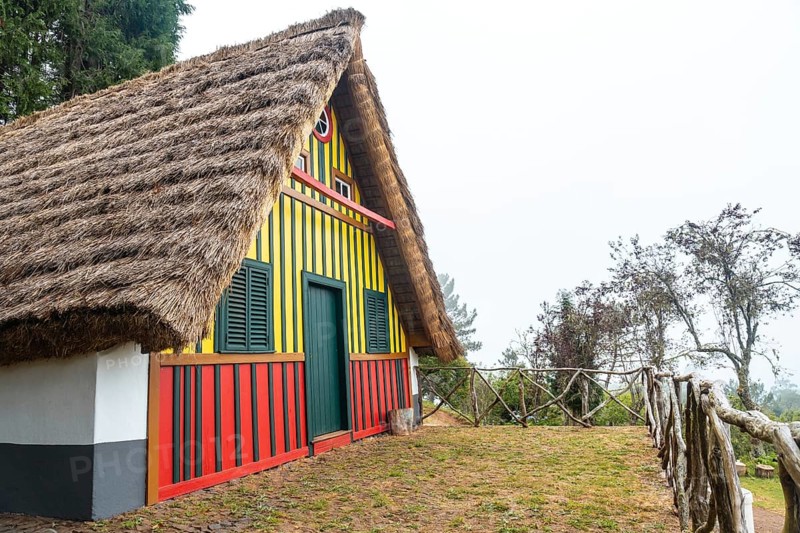 A traditional Madeiran house like those of Santana in the forest of Caldeirao Verde