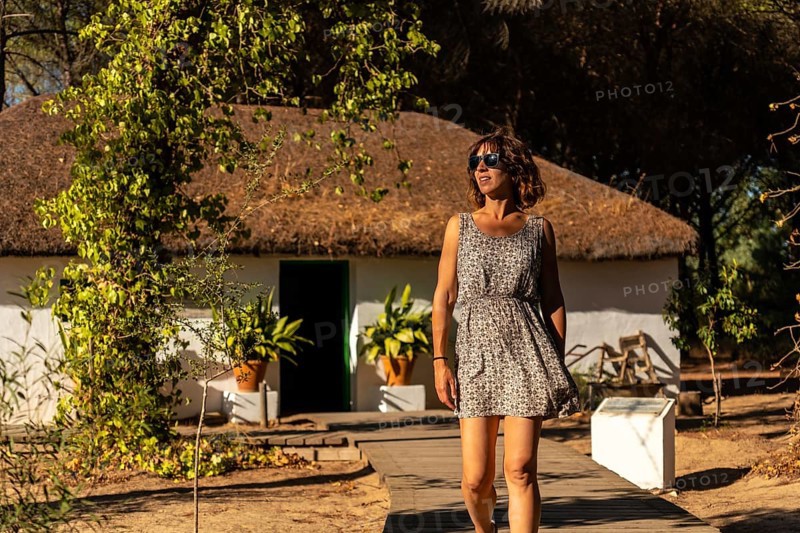 A tourist visiting an old hut in the Donana Natural Park