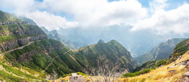Panoramic view from the Miradouro Lombo do Mouro in a mountain viewpoint in Madeira in summer. Portugal