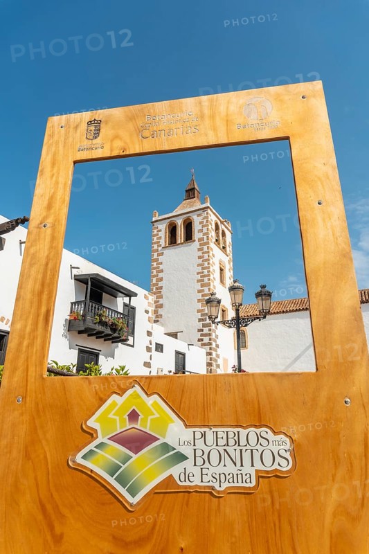 Tourist postcard of the white church of Betancuria