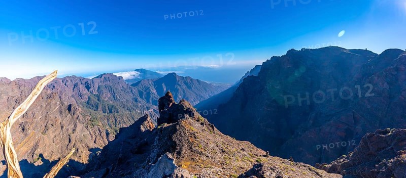 Natural viewpoint of the Caldera de Taburiente on the trek near Roque de los Muchachos one summer afternoon