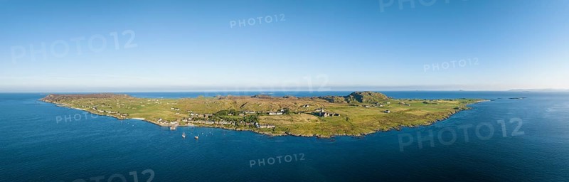 Aerial panorama of the Isle of Iona in the morning light