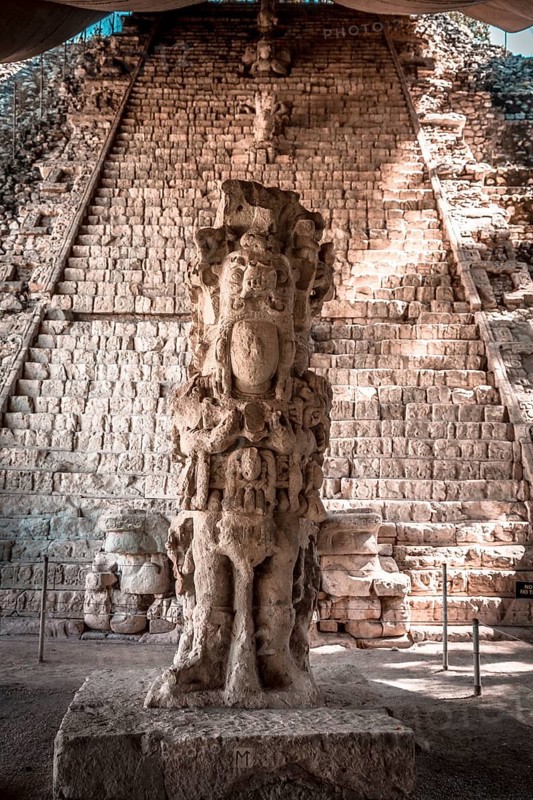 Detail of the most important figure in the temples of Copan Ruinas. Honduras