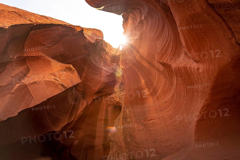 Entrance of sunlight into the canyon in the Navajo territory called Upper Antelope in the town of Page