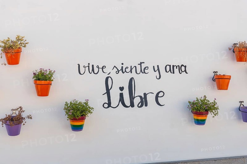 Live and love free painting with lgbt colors. Mijas