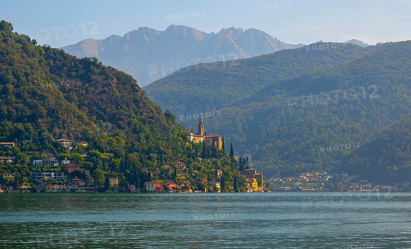 Church Santa Maria del Sasso on the Mountain Side and Lake Lugano in Morcote