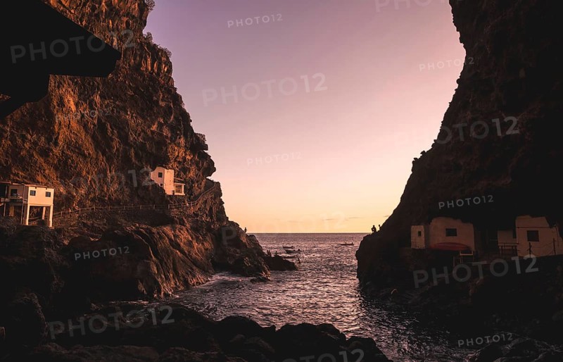 Sunset from inside the cave of the town of Poris de Candelaria on the north-west coast of the island of La Palma