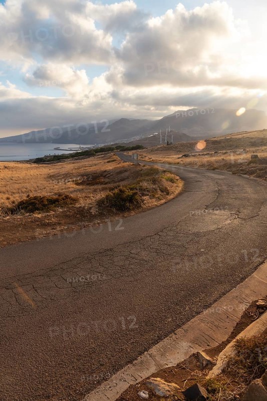 Ponta de Sao Lourenco road on the cliffs of the island at sunset